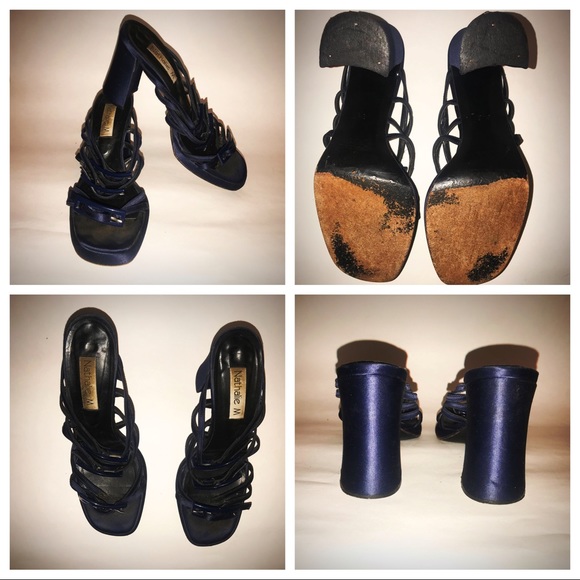 Nathalie M Navy Blue Strappy Slide High Heels 8.5M - Picture 4 of 7